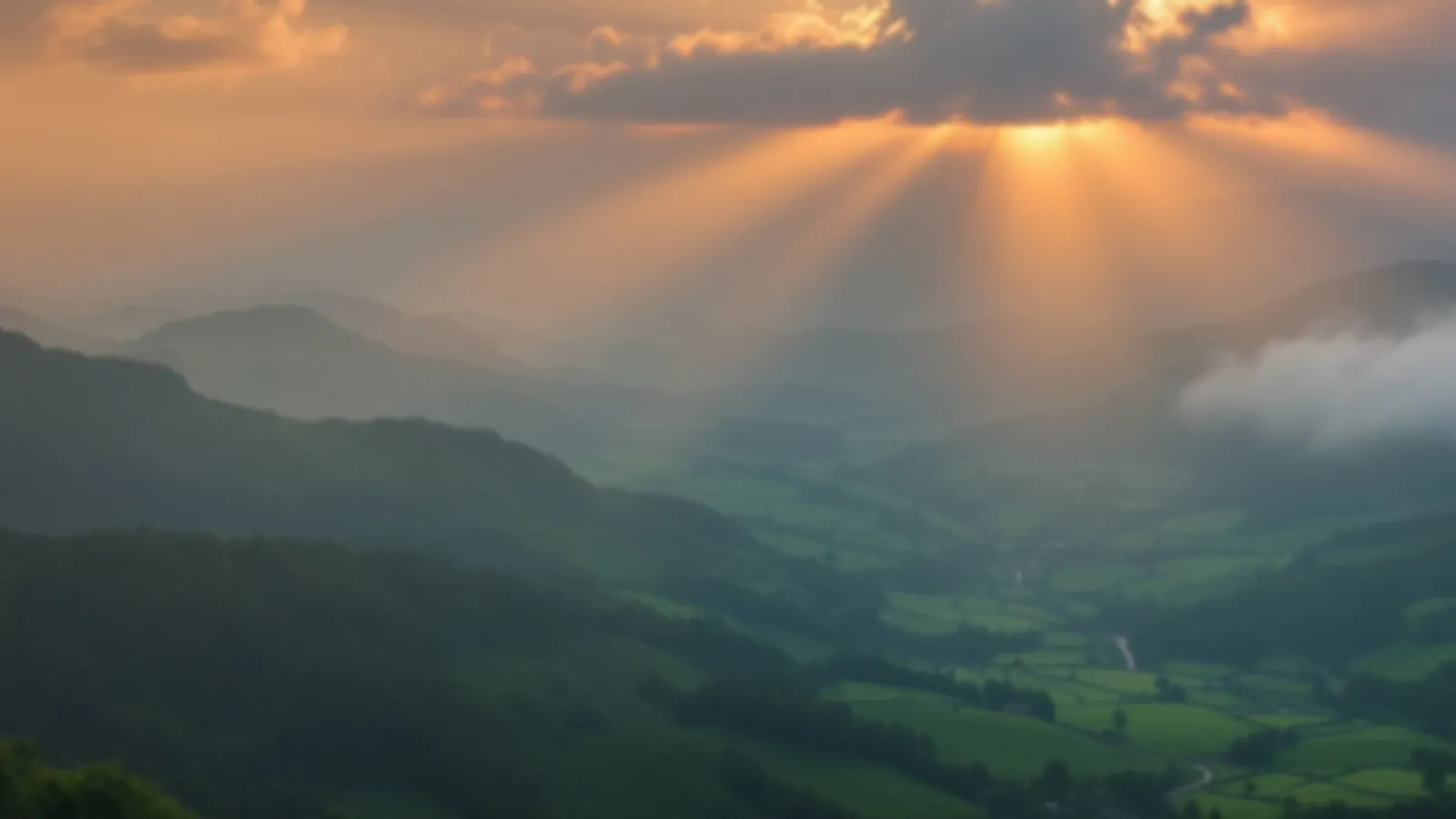 Bright sunbeams fanning through clouds over a green valley at sunrise like the spokes of a wheel, the SpokeYield view of personal loans for bad credit, $100 – $5,000